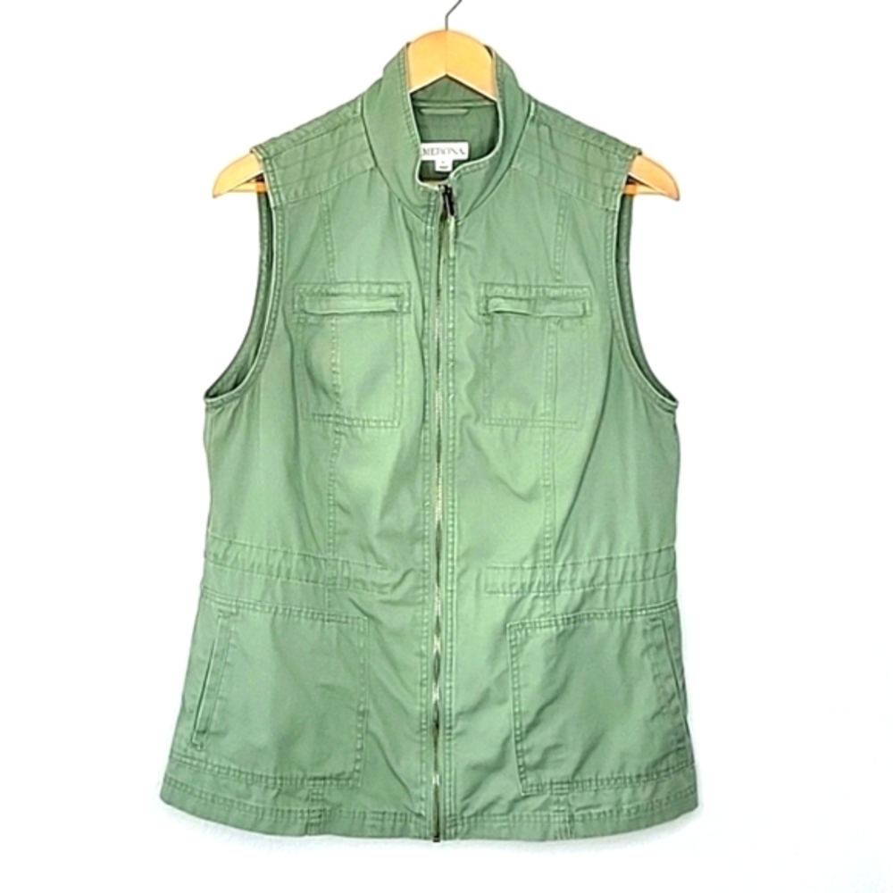 MERONA Army Green Utility Cargo Vest size Large Pockets Drawstring